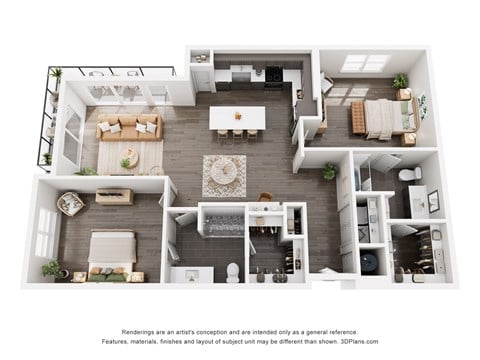 Floor plan for 2 beds, 2 baths, 1356 sqft